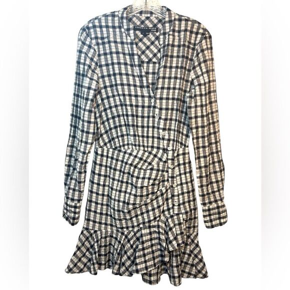 VERONICA BEARD ladies BLUE WHITE SHERRY shirt DRESS small gingham plaid ruffle - Picture 3 of 16